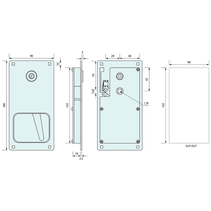 #4025 Sliding Door Flush Handle Right Hand - CoSlide